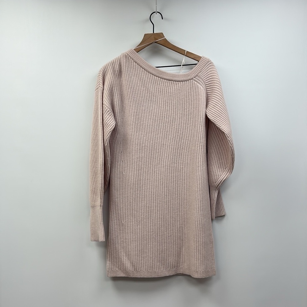 Nwt Intermix Yara Off-The-Shoulder Ribbed Knit Sweater Mini Dress Pink Medium